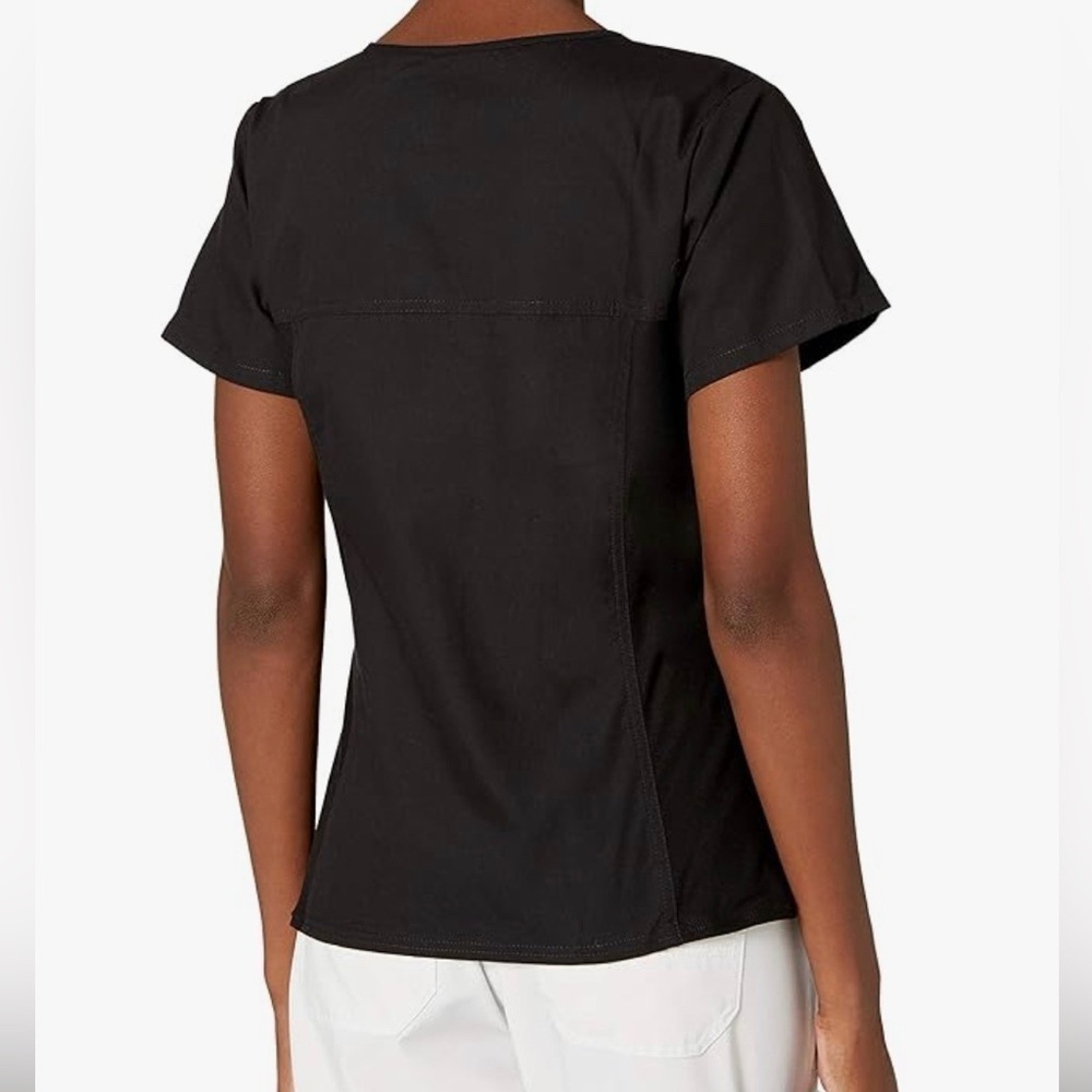 NEW Cherokee Flexibles V-Neck Scrub Top w/ Knit Panels, Black, Size L - Picture 2 of 8